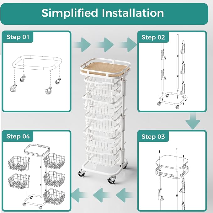 5 Tier Rotating Kitchen Storage Cart, Fruit Vegetable Potato Rack Stand | Patented Swivel Part Spin Smoothly Even Full. Rustproof. One-Piece Wire Bin Prevent Sagging. Keep Onion, Veggie, Spices Fresh - Image 9