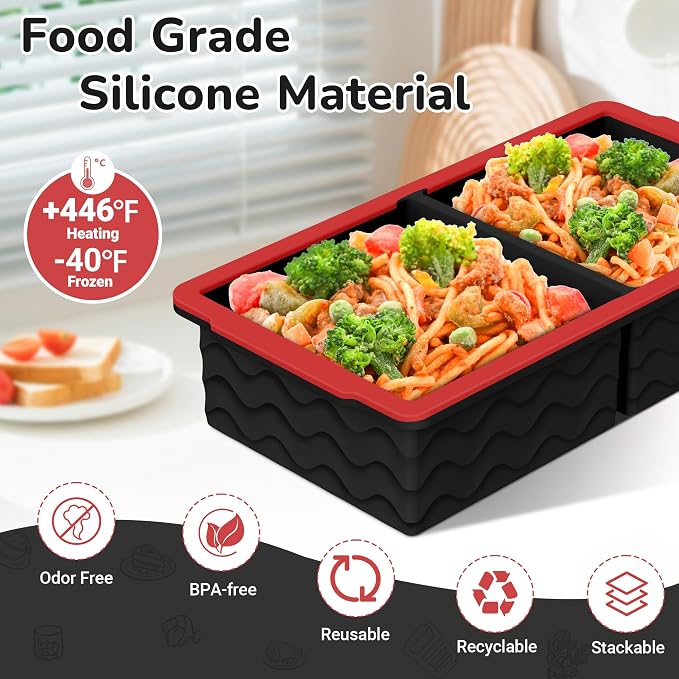 Silicone Freezer Trays with Lid (4-Pack), 1-Cup, 2-Cup, 1/2-Cup & 2-Tbsp Silicone Freezer Molds, Stackable Soup Freezer Meal Prep Containers,Ice Cube Tray for Making Sauce,Smoothies,Yogurt Bites - Image 2