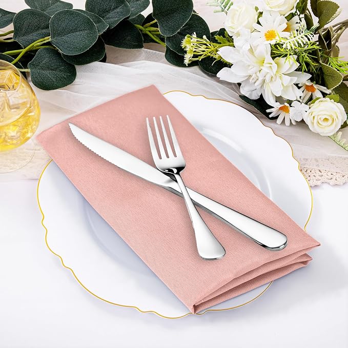 SuperO Set of 120 Cloth Napkins 17 x 17 Inch, Polyester Solid Washable Dinner Napkins with Hemmed Edges,Great for Restaurant, Wedding and Party(Dusty Pink) - Image 2