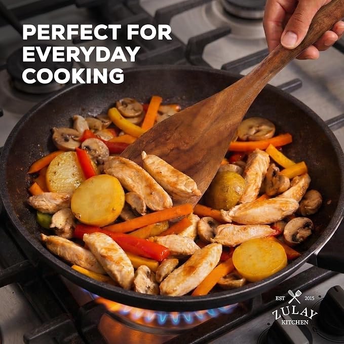 Zulay Kitchen 6 Piece Wooden Spoons for Cooking – Natural Teak Wooden Utensil Set, Easy to Clean, Durable, Smooth with Comfort Grip - Non Toxic Wooden Cooking Utensil Sets - Image 8