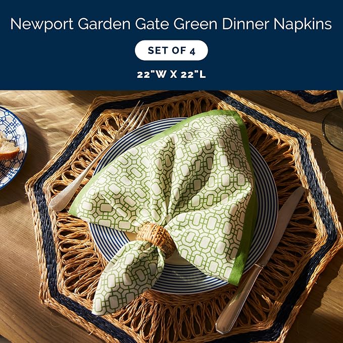 Newport Green Dinner Napkins Set of 4 | 100% Cotton Cloth Set for Entertaining or Everyday Table | Perfect for Wedding, Birthday, Christmas Green and White, 22 Inch Square - Image 2