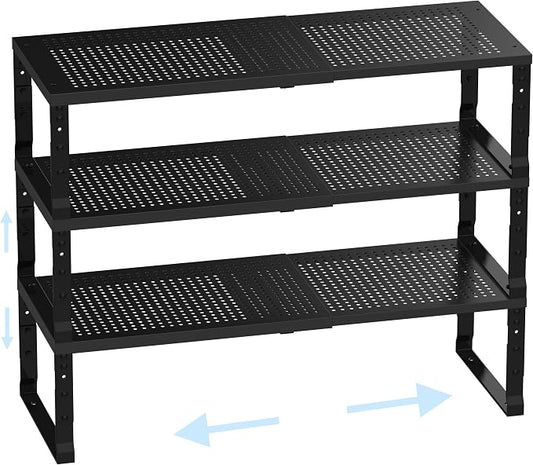 Cabinet Shelf Organizer, Spice Rack,Stackable, Expandable, Rust Resistant, Convenient Kitchen Storage, Metal Shelf for Kitchen, Countertop, Restroom(3Packs/Black,Medium) by Ipotivespaceorganization