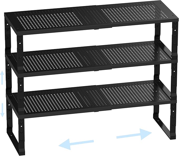 Cabinet Shelf,Expandable Adjustable Stackable Kitchen Organizer,for cabinets, Kitchens, countertops, bathrooms Shelf Organizer(3Packs/Black,Large) by Ipotivespaceorganization