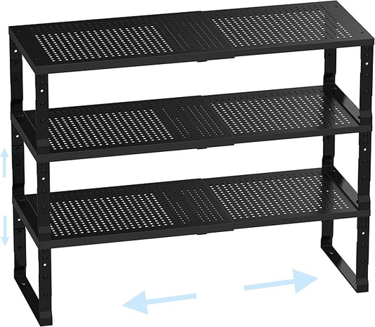 Cabinet Shelf,Expandable Adjustable Stackable Kitchen Organizer,for cabinets, Kitchens, countertops, bathrooms Shelf Organizer(3Packs/Black,Large) by Ipotivespaceorganization