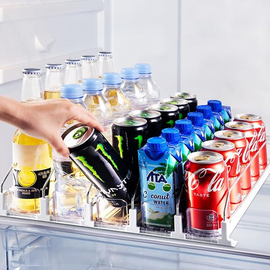 Coanto Drink Organizer for Fridge, Soda Can Organizer for Refrigerator with Automatic Pusher Glide, Adjustable Width Drink Dispenser for Fridge, Holds up to 25 Cans or Bottles, 5 Row by Coanto