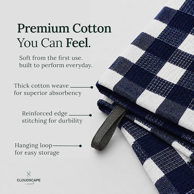CSL Premium Kitchen Towels Set of 6,Highly Absorbent,Quick Dry,18x28,Indigo - Image 2