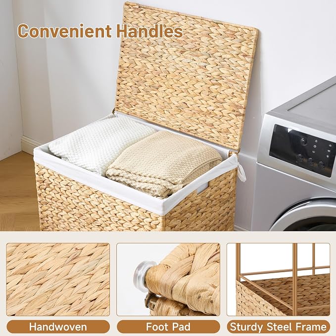 Water Hyacinth Storage Basket with Lid, 31.7 Gallon (120L) Wicker Shelf Basket with Removable Liner, Wicker Storage Basket for Blanket, for Livingroom, Bedroom, Natural - Image 6