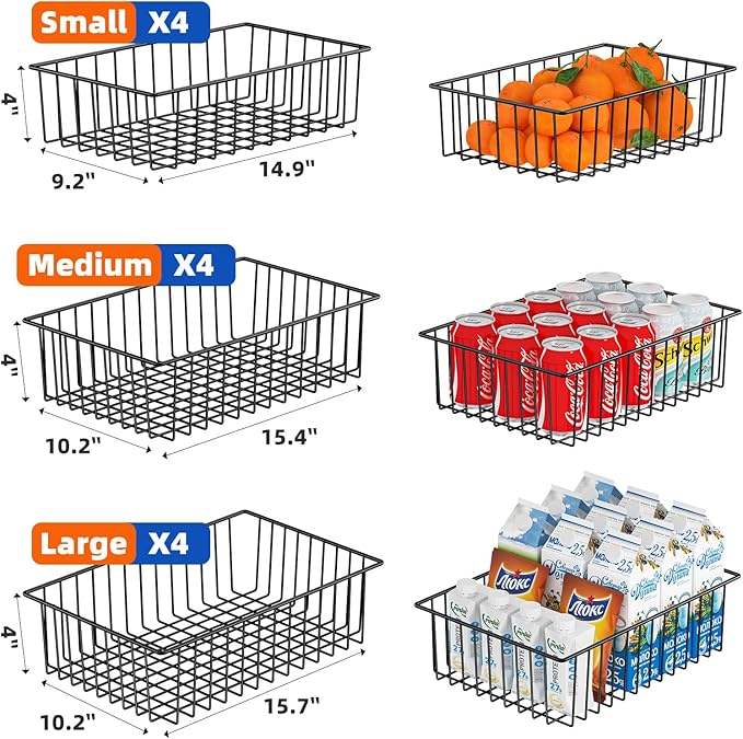 Simple Trending 12 Pack Extra Large Wire Storage Baskets, Black | Pantry Organization for Cabinets, Metal Basket Kitchen, Garage - Image 2