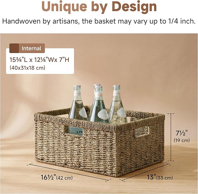 StorageWorks Extra Large Wicker Basket, Seagrass Storage Basket, 1-Pack | Seagrass Baskets with Handles, Wicker Baskets for Organizing, Wicker Storage Baskets for Shelves, Woven Basket for Storage - Image 3