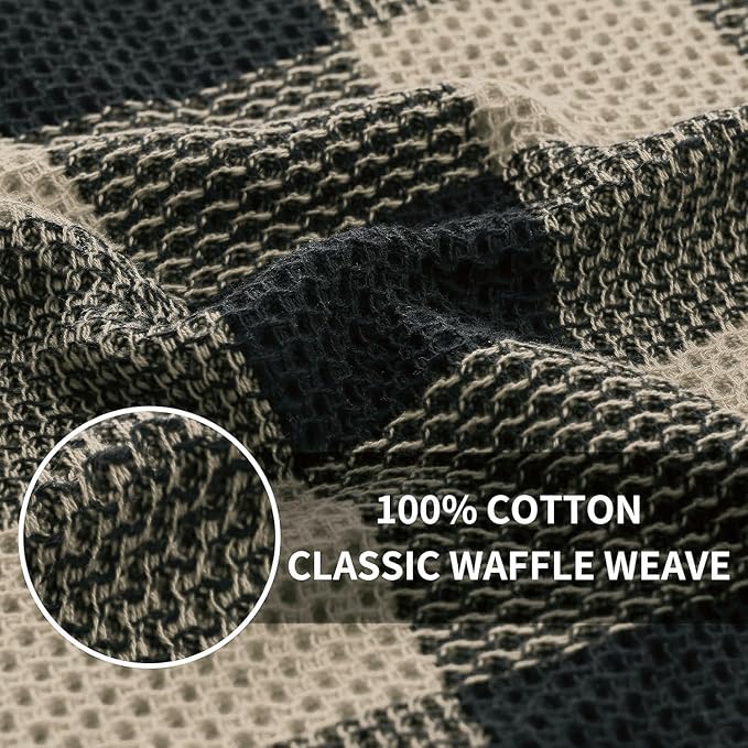 Homaxy Kitchen Towels and Dishcloths Set, Set of 12, Black & Tan | Bulk Cotton Waffle Weave Check Plaid Kitchen Towels, Super Soft and Absorbent Dish Cloths, 12 x 12 and 13 x 28 Inches - Image 2