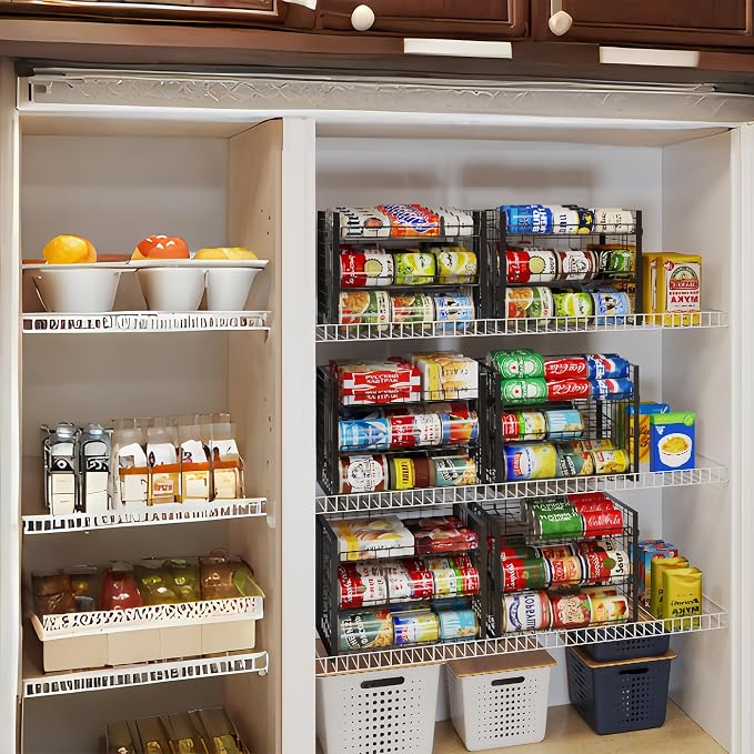 3 Tier Stackable Can Rack Organizer, Adjustable Can Holder for Pantry | 2 Pack Rolling Can Dispenser for Canned Food, Soda & Drink Storage, Tiered Can Organizer for Kitchen Cupboard Cabinet - Image 3