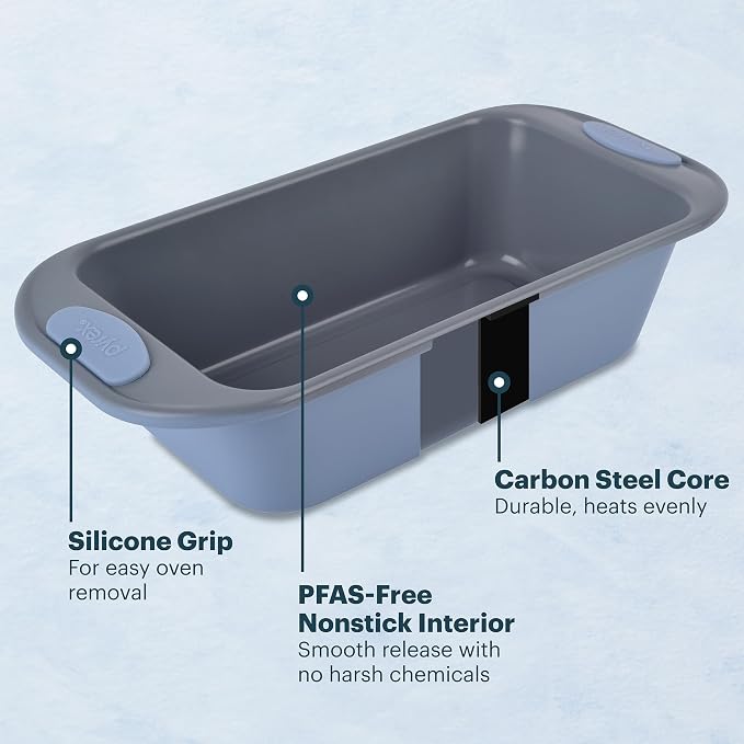 Pyrex 8-Piece Metal Bakeware Set with Heatsafe Silicone Handles, Cerulean | Lightweight stainless steel baking trays with heatsafe silicone handles, made without PFAS, mercury, lead, cadmium & BPA - Image 4