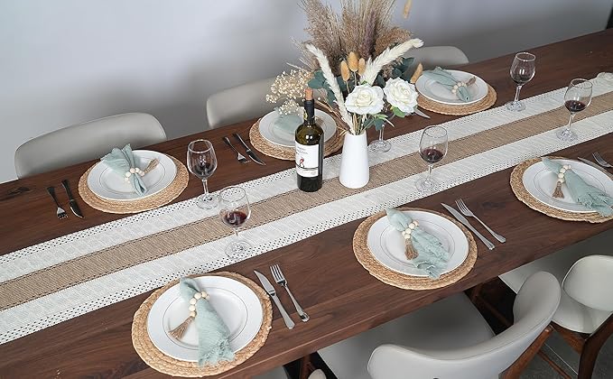 Placemats Set of 4,Natural Round Placemats with Table Runner & Napkin Rings | Made of Cotton Burlap and Corn Husk,Protective,Heat-Resistant,Non-Slip Boho Table Mats Fall Placemats for Dining Table Décor - Image 2