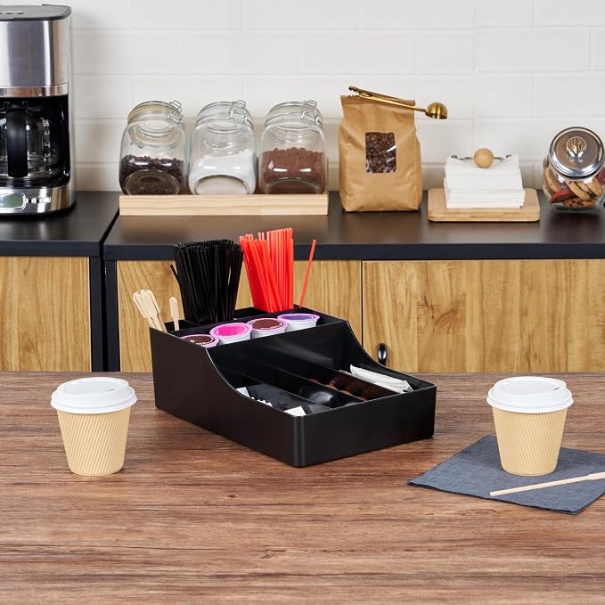 Restaurantware Restpresso Coffee Bar Organizer, 1 Count Durable 9 Compartments, Compact Size, Black Plastic Tabletop Coffee Supplies Organizer For Homes, Office Spaces, Breakrooms, and Lounges - Image 3