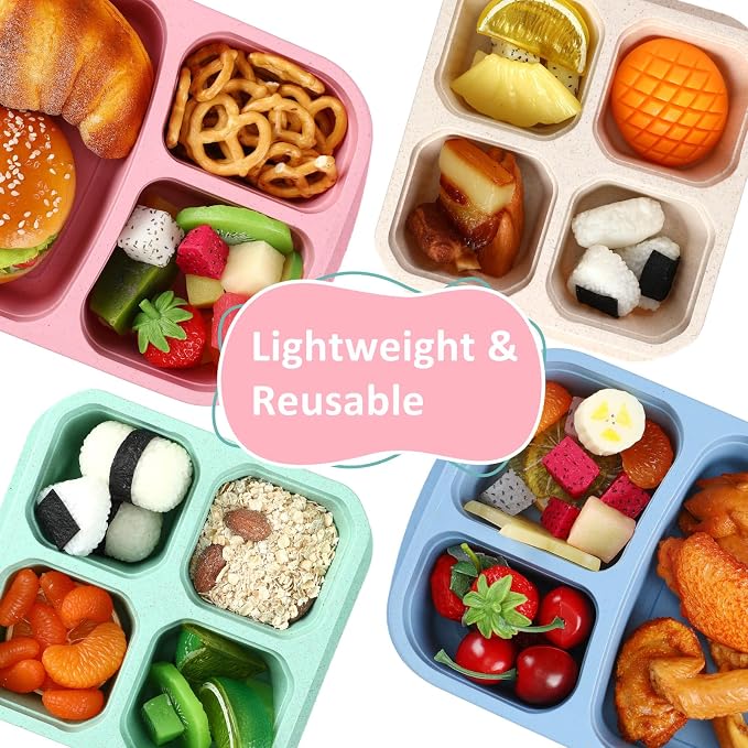 Yaomiao 16 Pack Bento Lunch Box 3 and 4 Compartment Wheat Straw Meal Prep Containers Divided Snack Containers Plastic Reusable Food Storage with Transparent Lids for Work Travel Picnic - Image 5