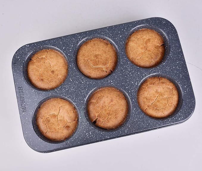 Monfish Jumbo Deep Muffin pan 6 cup large cupcake pan gray granite finish Carbon steel muffin tin 3.5x3inch cup (deep 6 cup) - Image 4