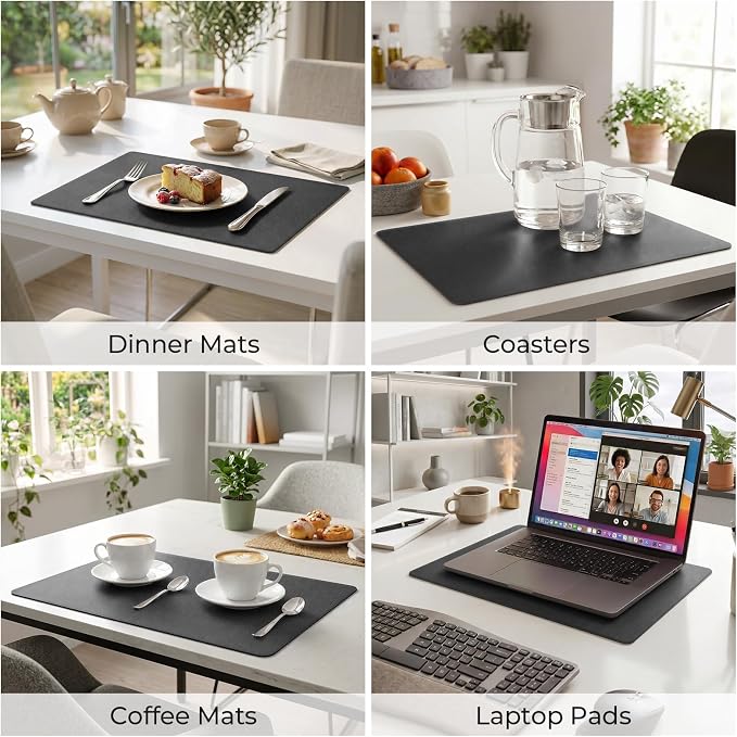 Romanstile Vinyl Placemats Set of 4, Reversible Faux Leather Heat Resistant Wipeable Table Mats, Waterproof Washable Non-Slip Table Placemats for Dining/Kitchen/Party/Outdoor (Black, 12" x 17") - Image 5