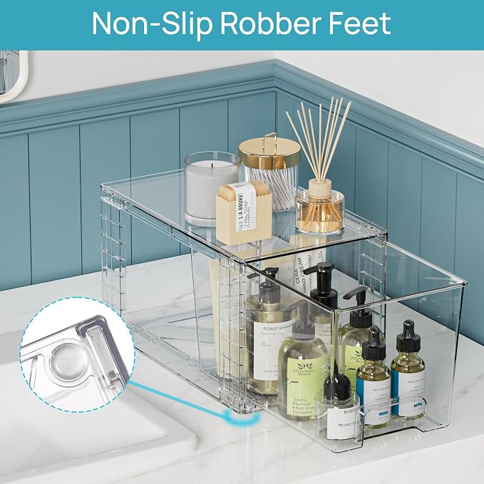 Vtopmart 6 Pack Clear Stackable Storage Drawers,Easy to Assemble Bathroom Organizers and Storage with handles,Plastic Drawers for Kitchen Pantry,Cabinet,Under Sink Organization - Image 7