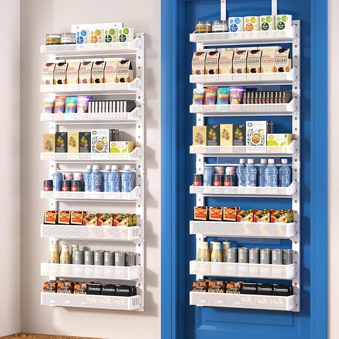 coobest 8-Tier Over the door Spice Rack Organizer, Large Heavy Duty Metal Wall Mount or Over The Door, 2 in 1 Rust-Proof Hanging Storage Shelf for Kitchen Pantry, Bathroom, Laundry Room, Closet by Coobest