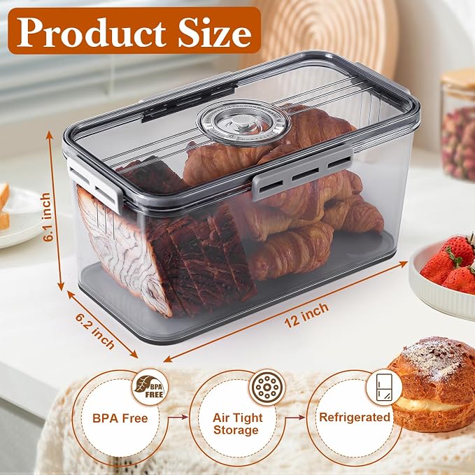 ANYPROLUS Bread Box for Homemade Bread Boxes for Kitchen Counter Airtight, Time Recording Bread Storage Container with Lid, Bread Containers Storage Airtight Loaf Bread Keeper, Dark Grey - Image 2