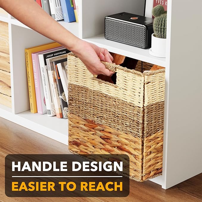 SpaceAid 4 Pack 3 Pattern Design Wicker Basket, Baskets for Organizing, Storage Rattan Basket with Handles for Shelves, Woven Cube Storage Bin Organizer, 13x13x13 inch, Natural - Image 6