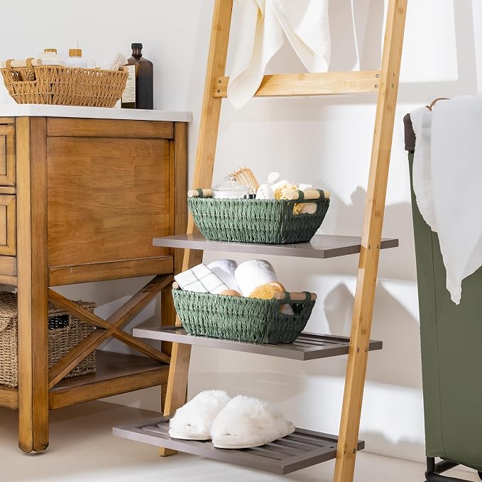 Storageworks Small Storage Basket, Woven Basket For Shelves, Bosana Green - Image 6