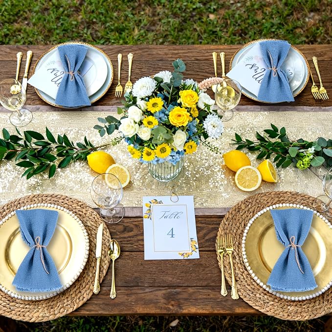 36 Pack Cyan Cloth Napkins, 16 x 16 Inch Cotton with Fringe Settings | Handmade washable reusable cotton dinner napkins in bulk for weddings, parties, rustic boho table settings - Image 8