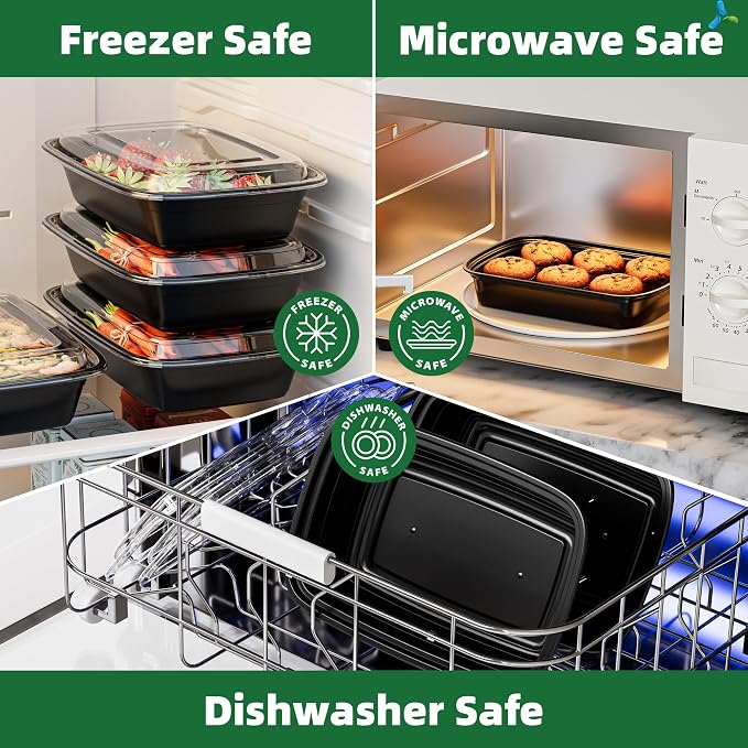 38oz Meal Prep Containers, 50 Pack Disposable Food Storage Boxes with Lids | Heavy Duty, Single Compartment, Leakproof Lids, BPA Free, Microwave Freezer Safe, Plastic To Go Bento Boxes for Lunch Takeout - Image 5