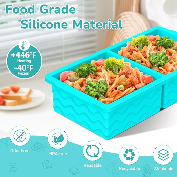 Silicone Freezer Trays with Lid (4-Pack), 1-Cup, 2-Cup, 1/2-Cup & 2-Tbsp Silicone Freezer Molds, Stackable Soup Freezer Meal Prep Containers,Ice Cube Tray for Making Sauce,Smoothies,Yogurt Bites - Image 2