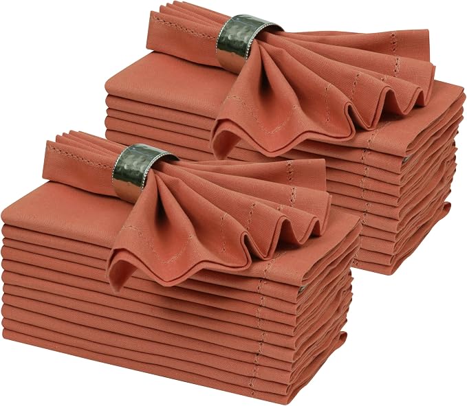 Ramanta Home Rust Cloth Dinner Napkin Set of 24-18x18 Inch | Cotton Linen Flax Hemstitched Napkins Washable for Everyday Use by RamantaHome