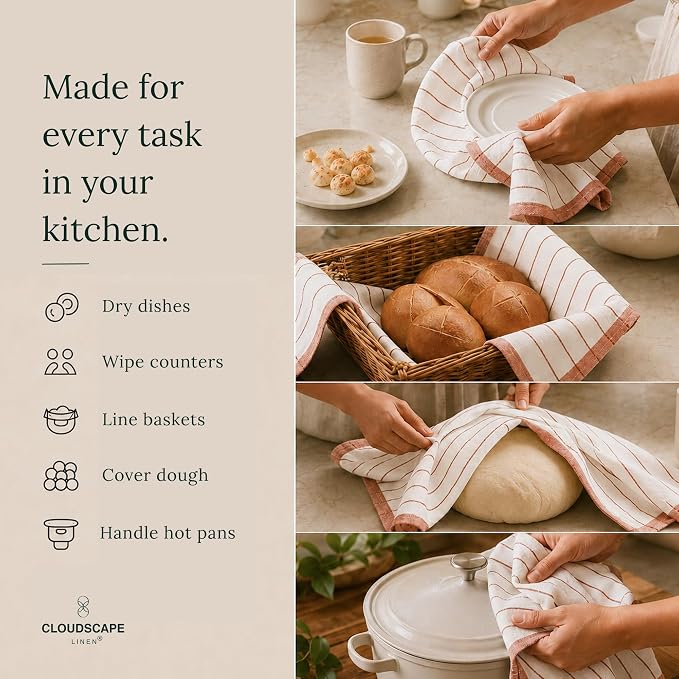 CSL Premium Cotton Kitchen Towels Set of 6,Absorbent,Quick Dry,18x28, Rust - Image 9