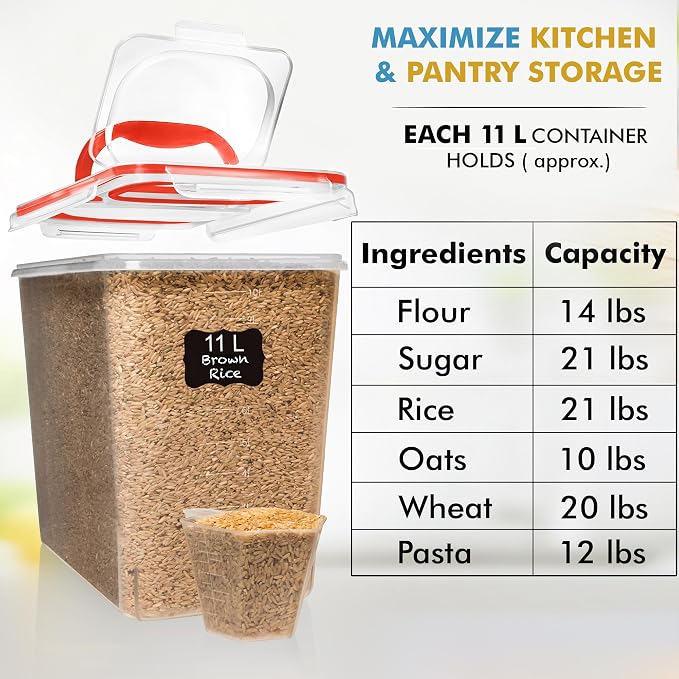 Shazo 2 PC (11L | 372 oz) Flour Sugar Storage Containers with Spout Lid & Easy Carry Handle - BPA Free Extra Large Airtight Food Storage Containers with Lids - Rice Canisters Sets for Kitchen & Pantry - Image 3