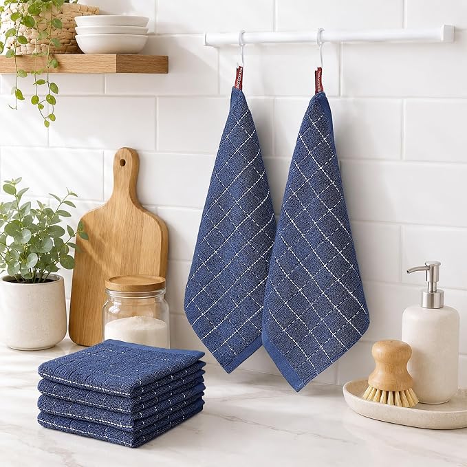Kitinjoy 100% Cotton Terry Kitchen Dish Cloths, 12”x 12”, 8-Pack, Navy Blue | Ultra Soft and Absorbent Dish Towels for Kitchen, Suitable for Drying and Washing Dishes - Image 6