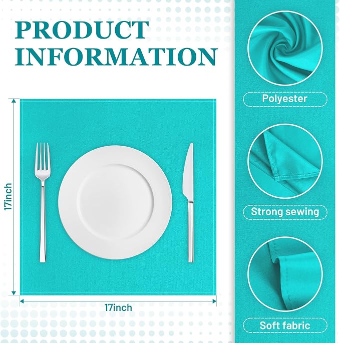 SuperO Set of 40 Cloth Napkins 17 x 17 Inch, Polyester Solid Washable Dinner Napkins with Hemmed Edges,Great for Restaurant, Wedding and Party(Turquoise) - Image 3