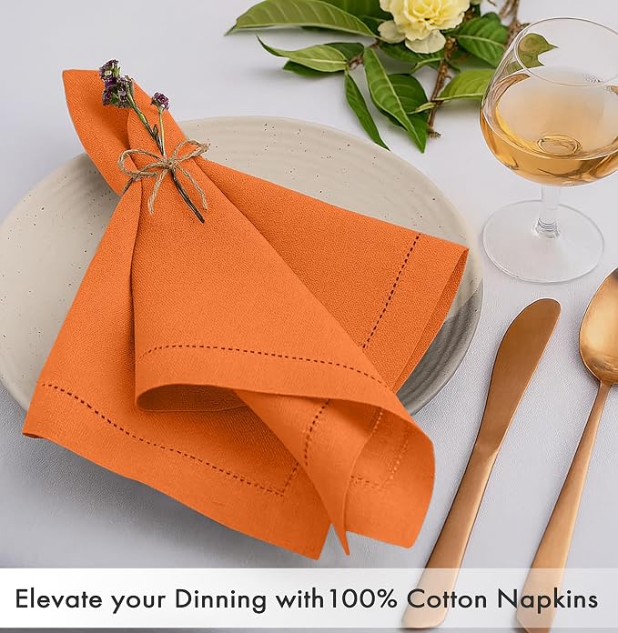 Ruvanti Cloth Napkins Set of 12, 100% Cotton High GSM 18x18 Inches, Hem Stitched Corners, Soft, Washable, Highly Durable & Absorbent, Perfect for Parties, Christmas, Thanksgiving Dinners – Orange Peel - Image 2