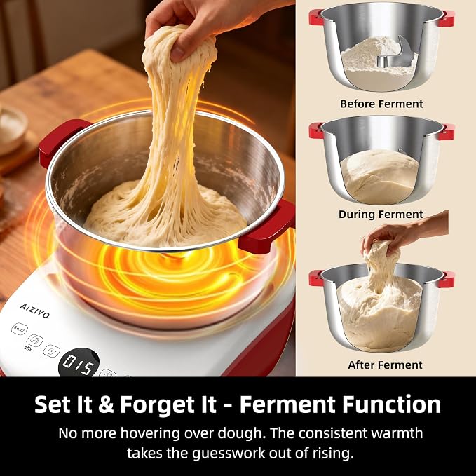 AIZIYO DoughChief, 5.3QT Dough Maker, Dough Mixer with Ferment Function, Bread Maker with 304 Stainless Steel Bowl, Removeable lid, Touch Panel Control, Dough Proofing Box for Pizza & Bread - Image 4