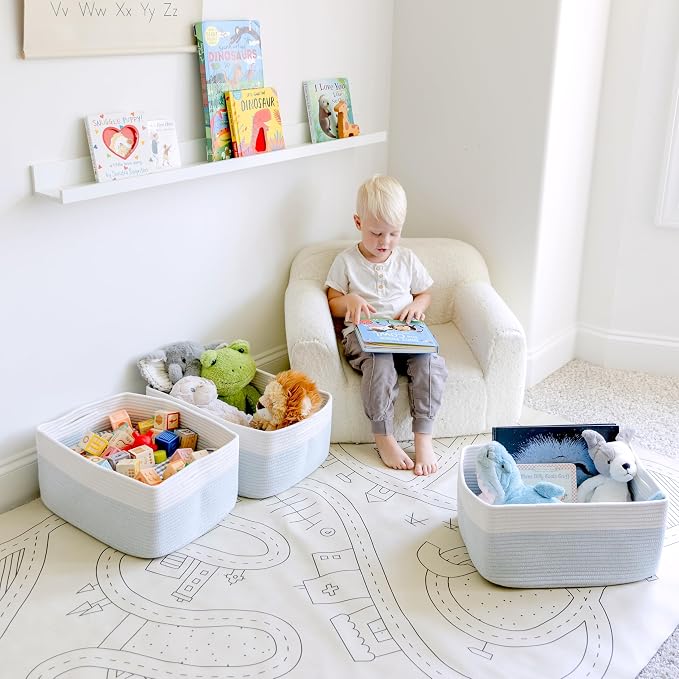 NaturalCozy Storage Baskets 16.8”x13”x7.6” Cotton Rope Woven Baskets for Organizing 3-Pack | Toy Storage Bins | Basket for Shelves, Laundry, Blanket, Clothes, Closet, Kitchen, Bathroom, Gifts - Image 3
