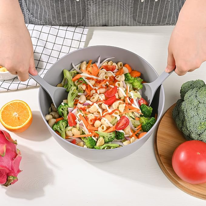 LOVYANXUE Bamboo Fiber Salad Bowl with Servers Set Large 9.8inches Nature Bamboo Mixing Bowl with Servers with Lid Spoon and Fork for Fruits,Salads and Vegetables - Image 8