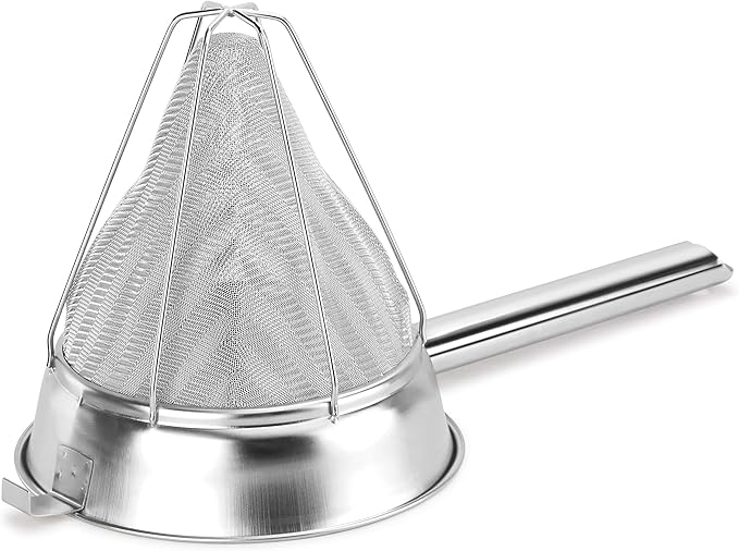 New Star Foodservice Reinforced Bouillon Strainer, 8-Inch, Fine Mesh, 18/8 Stainless Steel, Commercial Kitchen Strainer for Stocks, Sauces, Soups, and Purees - Image 3