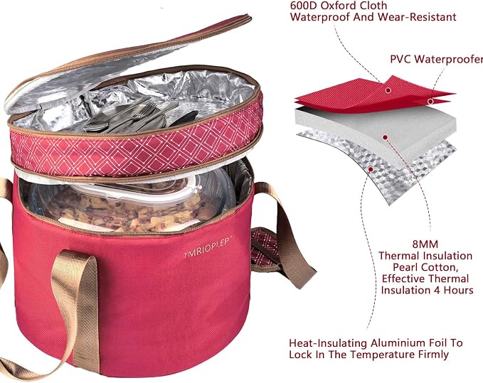 2 Pack Pie Carrier with Lids and Handles, Loadable Cupcake or Pizza Storage Containers, Includes Insulated Bags and Insulated Non-Slip Pads, Perfect for Transportation (Red) - Image 7