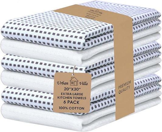 Urban Villa Kitchen Towels Cotton Dish Towels 20”x30” (Set of 6) Grey White by CottonTrends