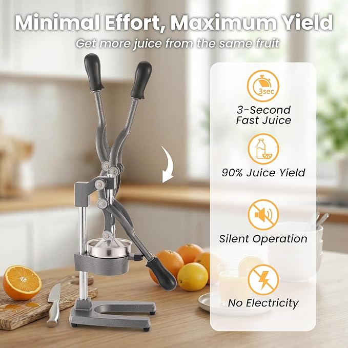 Cast Iron Manual Hand Press Juicer for Citrus & Pomegranate,Grey | Stainless Steel Heavy Duty Squeezer,Easy to Clean,Effortless Lever-Press Design,For Home Cooks,Health Enthusiasts,Bartenders - Image 3