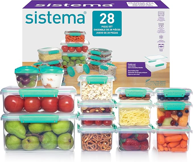 Sistema KLIP IT Storage Containers, Airtight and Stackable Food Storage Containers with Lids, Lunch Boxes and Snack Boxes, BPA-Free, 28 Pieces (14 Cans and Lids) by Sistema
