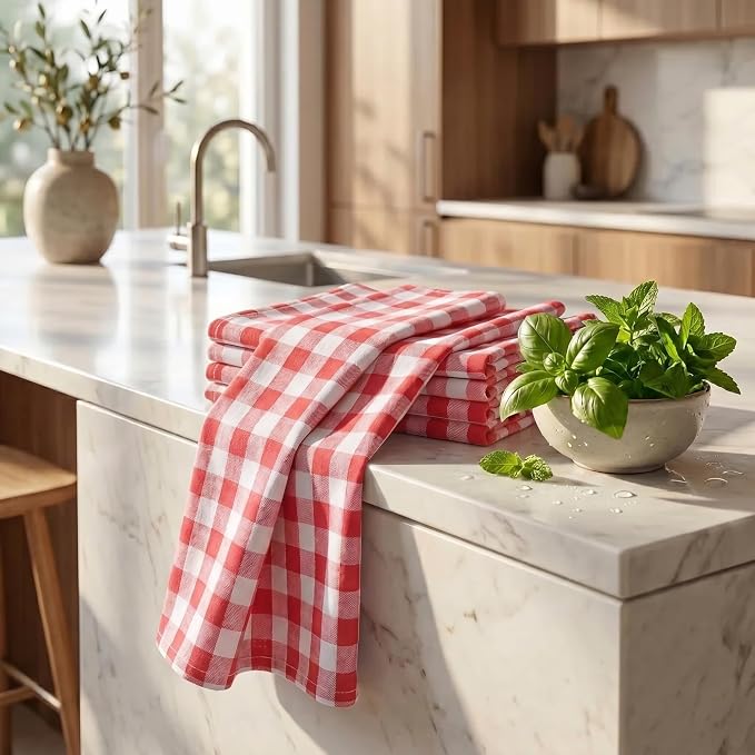 Urban Villa Kitchen Towels Cotton Dish Towels 20”x30” (Set of 6) Red - Image 6