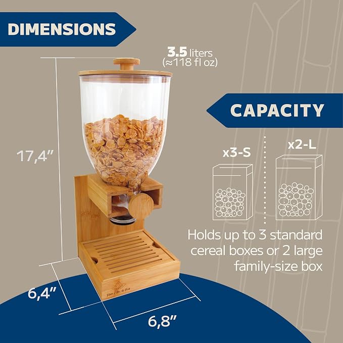 Bamboo Dispenser 3.5Liters (118 fl Oz) , Cereal Dispenser, Storage Container, Snack Bar Station, Dry Food Dispenser, Cereal Dispenser Countertop, House Essentials - Image 5