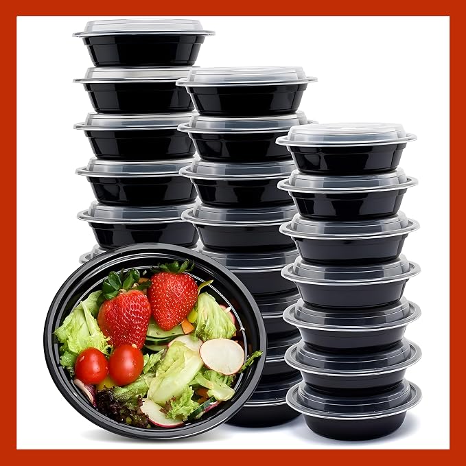 Meal Prep Containers Round [30 Set] x [16 oz] with Lids, 1 compartment, Stackable, Reusable, Leakproof, Food Safe, Microwave, Freezer & Dishwasher Safe for Food Prep Storage (30 Set, 16 oz) by Pokanic%C2%AE