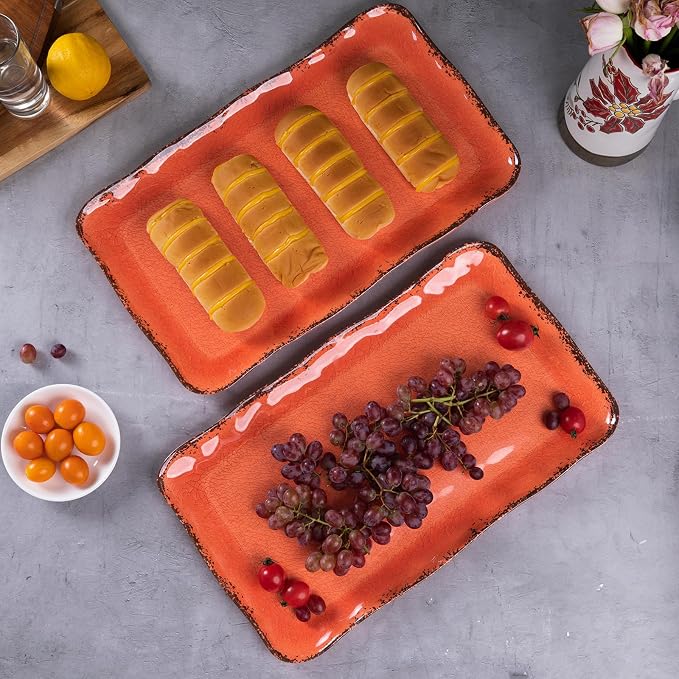 LEHAHA Melamine Serving Tray/Platters Set of 2, 17.5" x 10", 2-Piece Large Rectangular Melamine Platter Set for Serving Food, Orange - Image 4