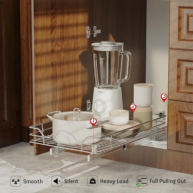 LOVMOR Pull Out Cabinet Organizer and Storage 11½" W x 21½" D, Slide Out Shelves for Kitchen Cabinets - Image 2