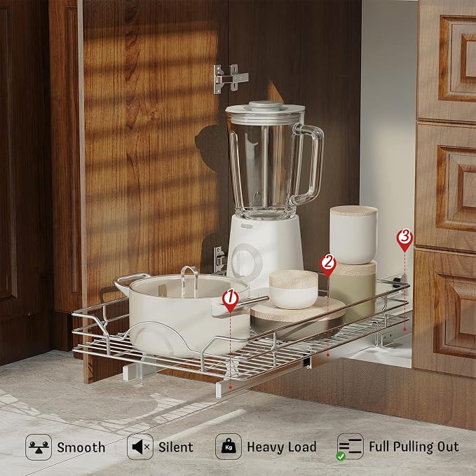 LOVMOR Pull Out Cabinet Organizer and Storage 15½" W x 21½" D, Slide Out Shelves for Kitchen Cabinets - Image 2