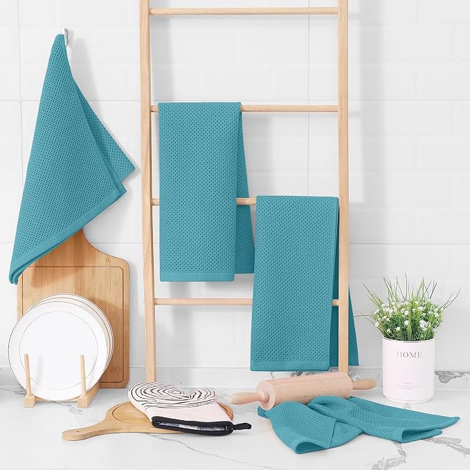 Homaxy 100% Cotton Waffle Weave Kitchen Towels, 10-Pack, Lake Blue | Ultra Soft Absorbent Dish Towels, Quick Drying Cleaning Towels, 13 x 28 Inches - Image 6